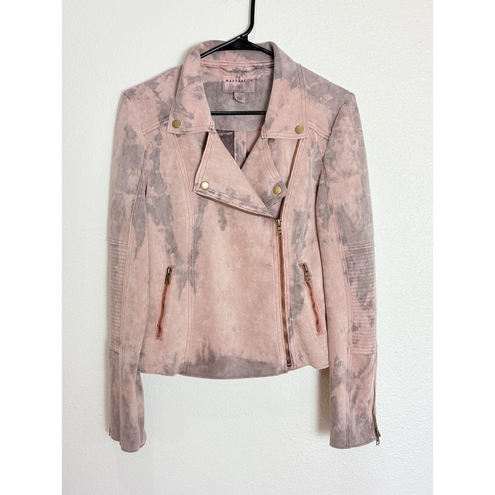 Anthropologie Marrakech Faux Suede Pink Tie-Dye Moto Jacket Size Small
